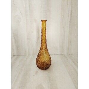 Vintage Empoli Bottle Amber Italian Glass Genie Decanter Hobnail Vase 15” Tall